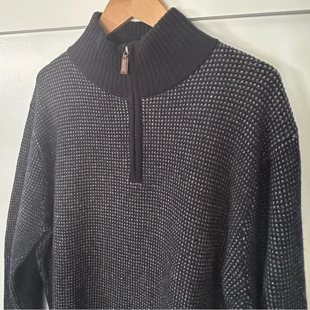 J. Crew Men's Sweater Quarter Zip Crewneck Blue Lambs Wool Preppy‎ Warm Large